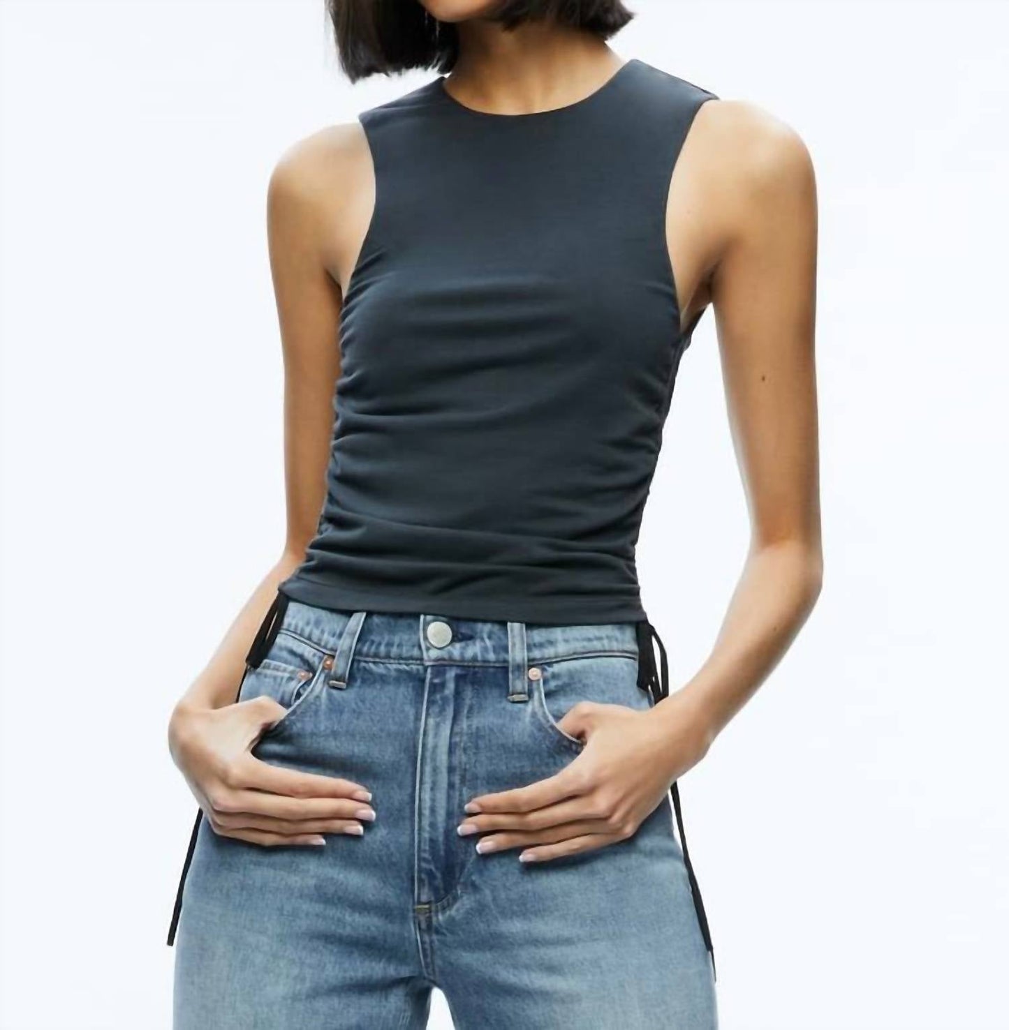 Alice + Olivia - Chrissy Crewneck Ruched Crop Top