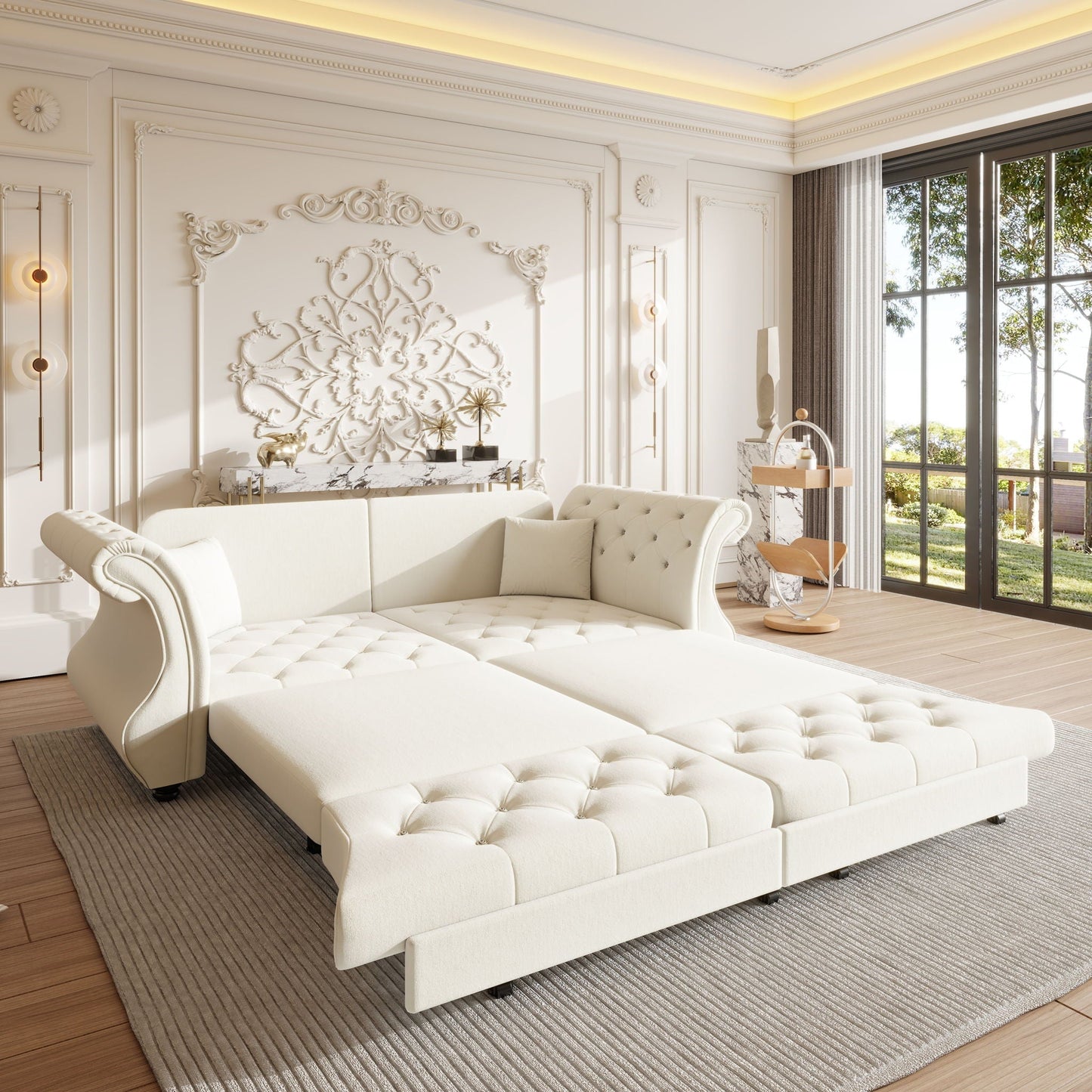 Oversized Chesterfield Pull Out Sofa Bed with Flower Tufting