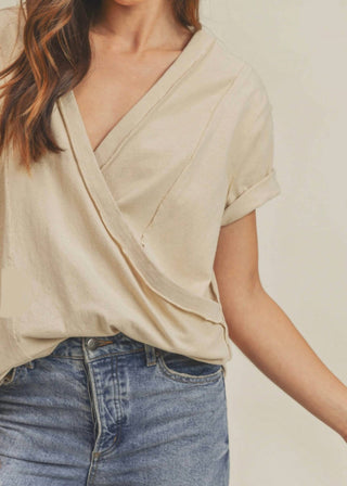 Aemi + Co - Short Sleeve Faux Wrap Top