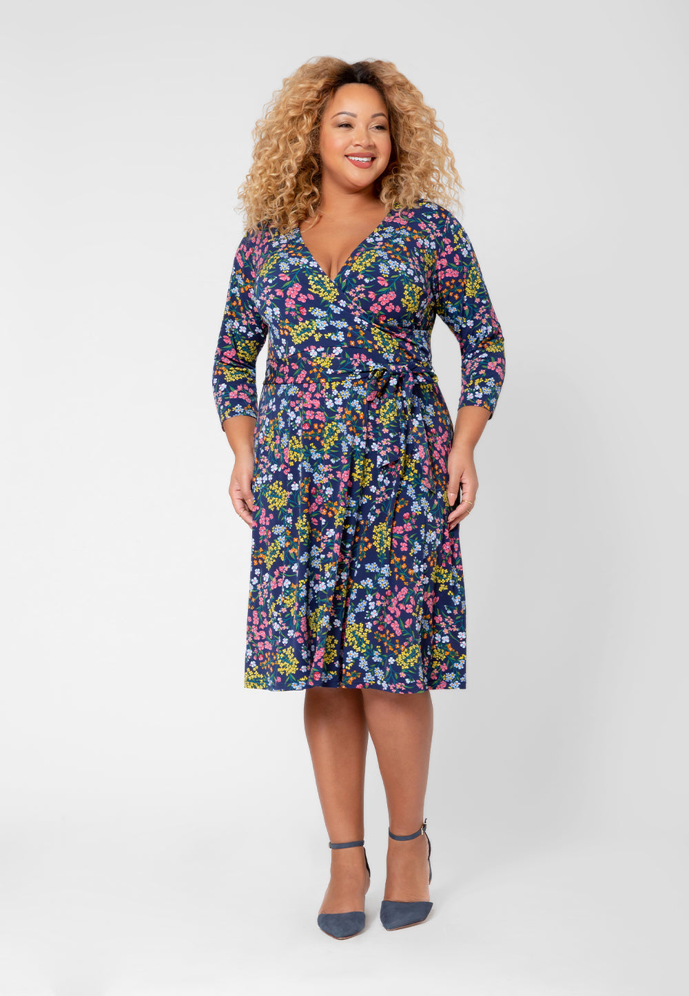 Vestido envelope falso feminino Leota azul