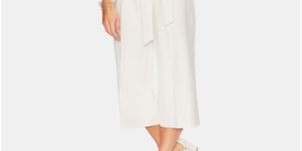 Macacão curto com cinto feminino Vince Camuto, branco, tamanho 4