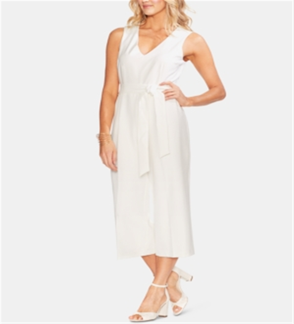 Macacão elegante feminino Vince Camuto com decote em V, branco, tamanho 14