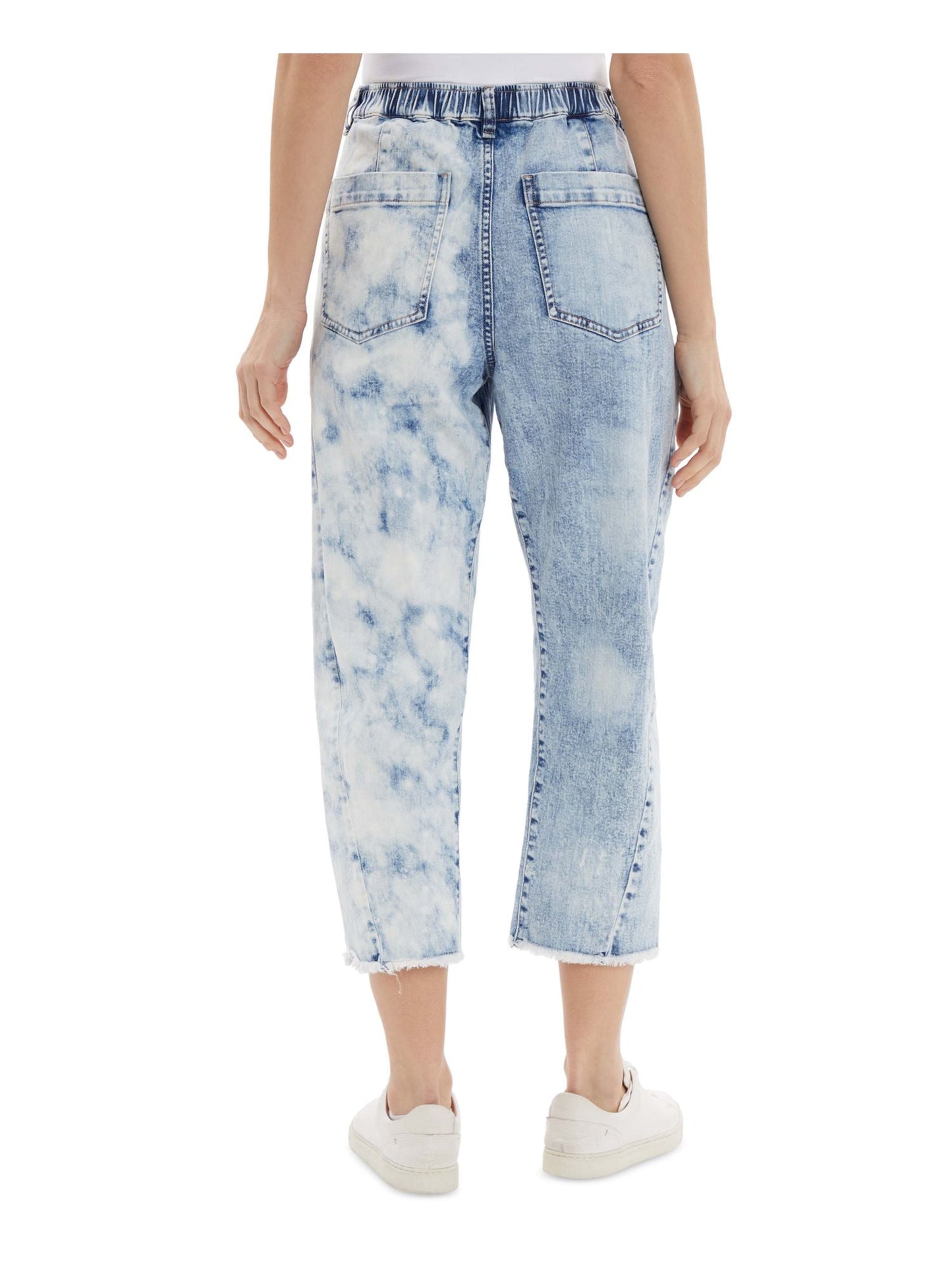 Calça jeans feminina desfiada, com bolso, zíper, fecho de botão, cintura elástica, cor crua, cortada, azul, tamanho 26
