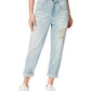 Calça jeans feminina desfiada, afunilada, estilo boyfriend, azul, tamanho 26