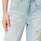 Calça jeans feminina desfiada, afunilada, estilo boyfriend, azul, tamanho 26