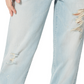 Calça jeans feminina desfiada, afunilada, estilo boyfriend, azul, tamanho 26