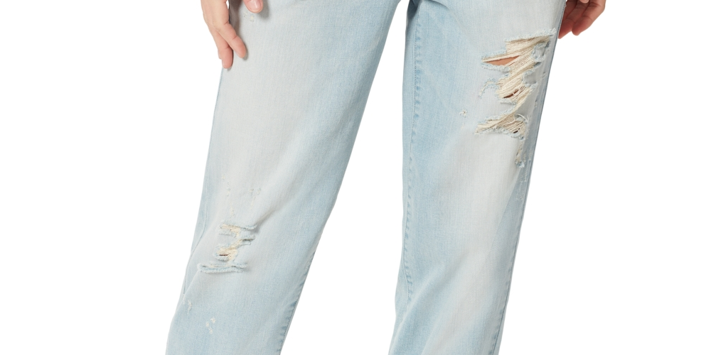 Calça jeans feminina desfiada, afunilada, estilo boyfriend, azul, tamanho 26