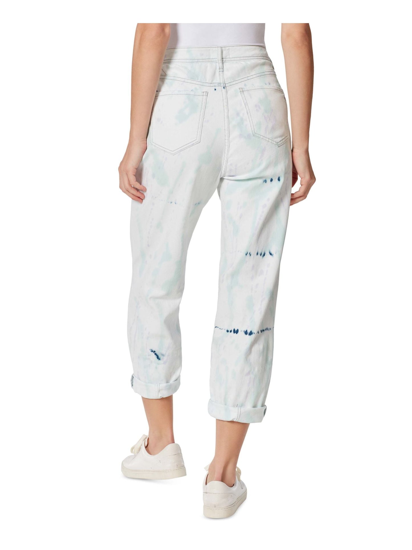 Calça jeans feminina desfiada, afunilada, estilo boyfriend, azul, tamanho 29