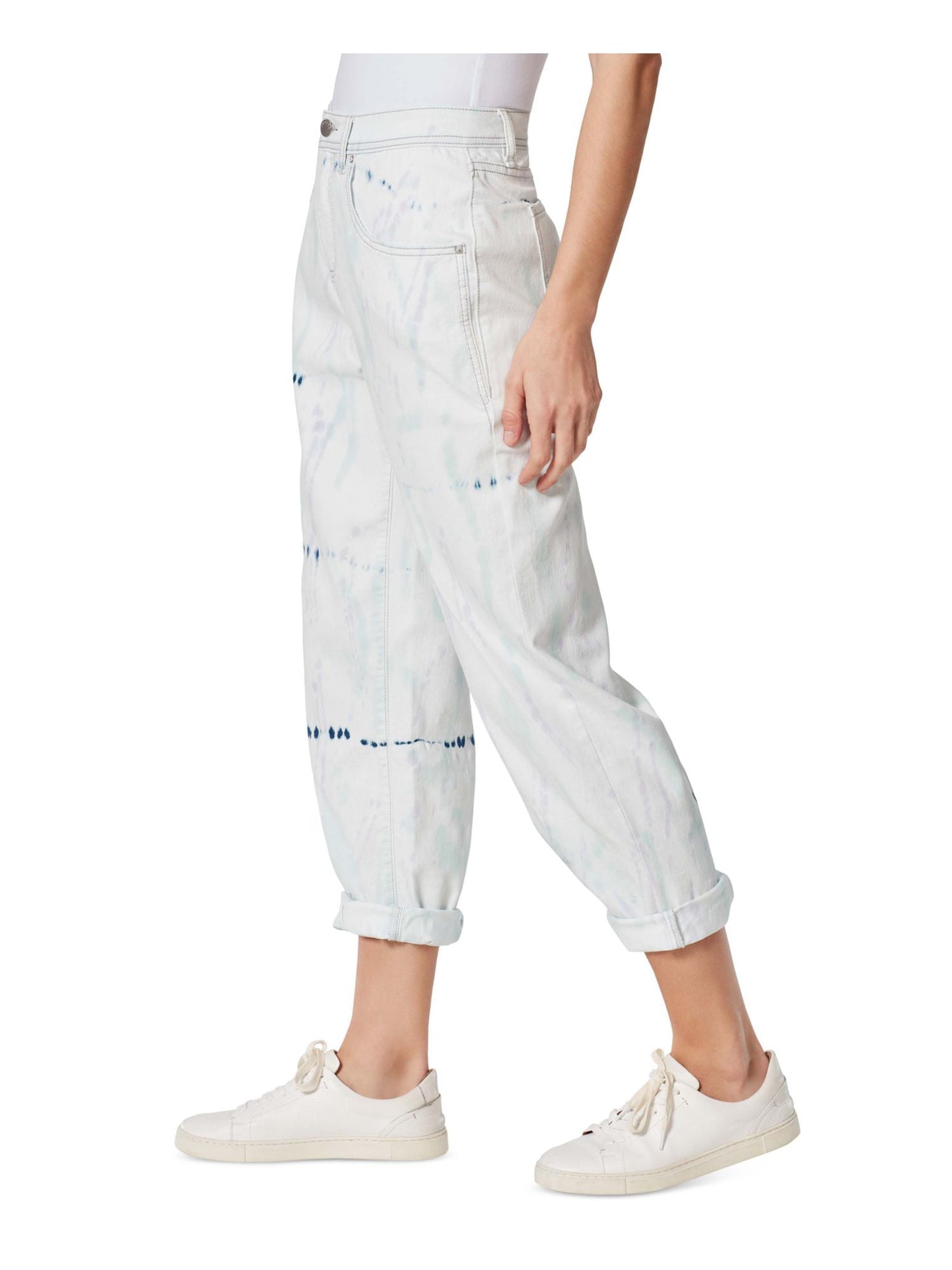 Calça jeans feminina desfiada, afunilada, estilo boyfriend, azul, tamanho 29