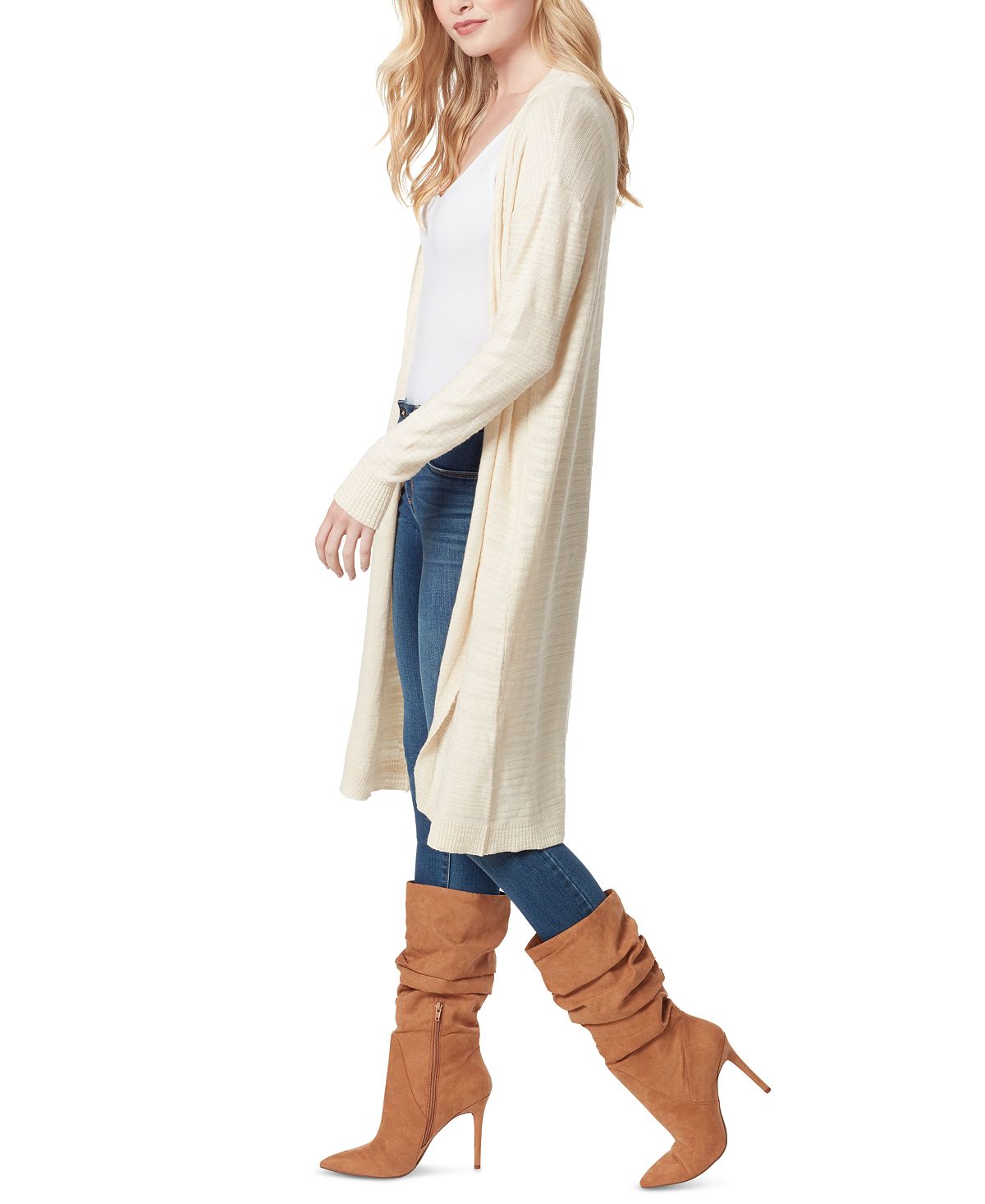 Cardigan feminino Jessica Simpson com nervuras e frente aberta, tamanho XS