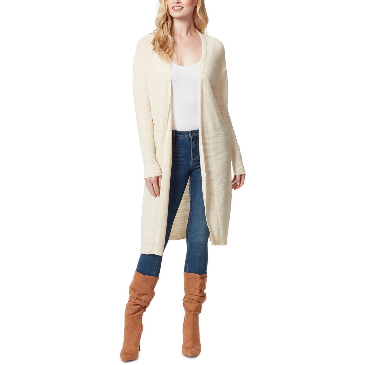 Cardigan feminino Jessica Simpson com nervuras e frente aberta, tamanho pequeno, branco