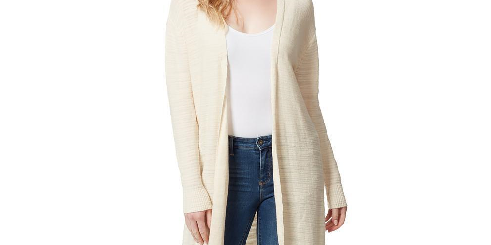 Cardigan feminino Jessica Simpson com nervuras e frente aberta, tamanho pequeno, branco