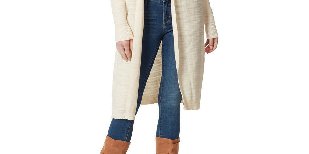 Cardigan feminino Jessica Simpson com nervuras e frente aberta, tamanho pequeno, branco
