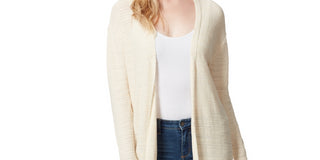 Cardigan feminino Jessica Simpson com nervuras e frente aberta, tamanho pequeno, branco