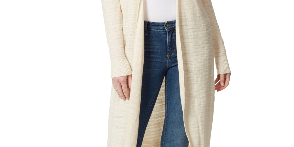 Cardigan feminino Jessica Simpson com nervuras e frente aberta, tamanho pequeno, branco