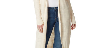 Cardigan feminino Jessica Simpson com nervuras e frente aberta, tamanho pequeno, branco
