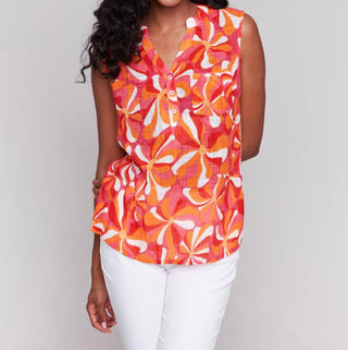 Charlie B - Camisa sem mangas de gaze de algodão estampada