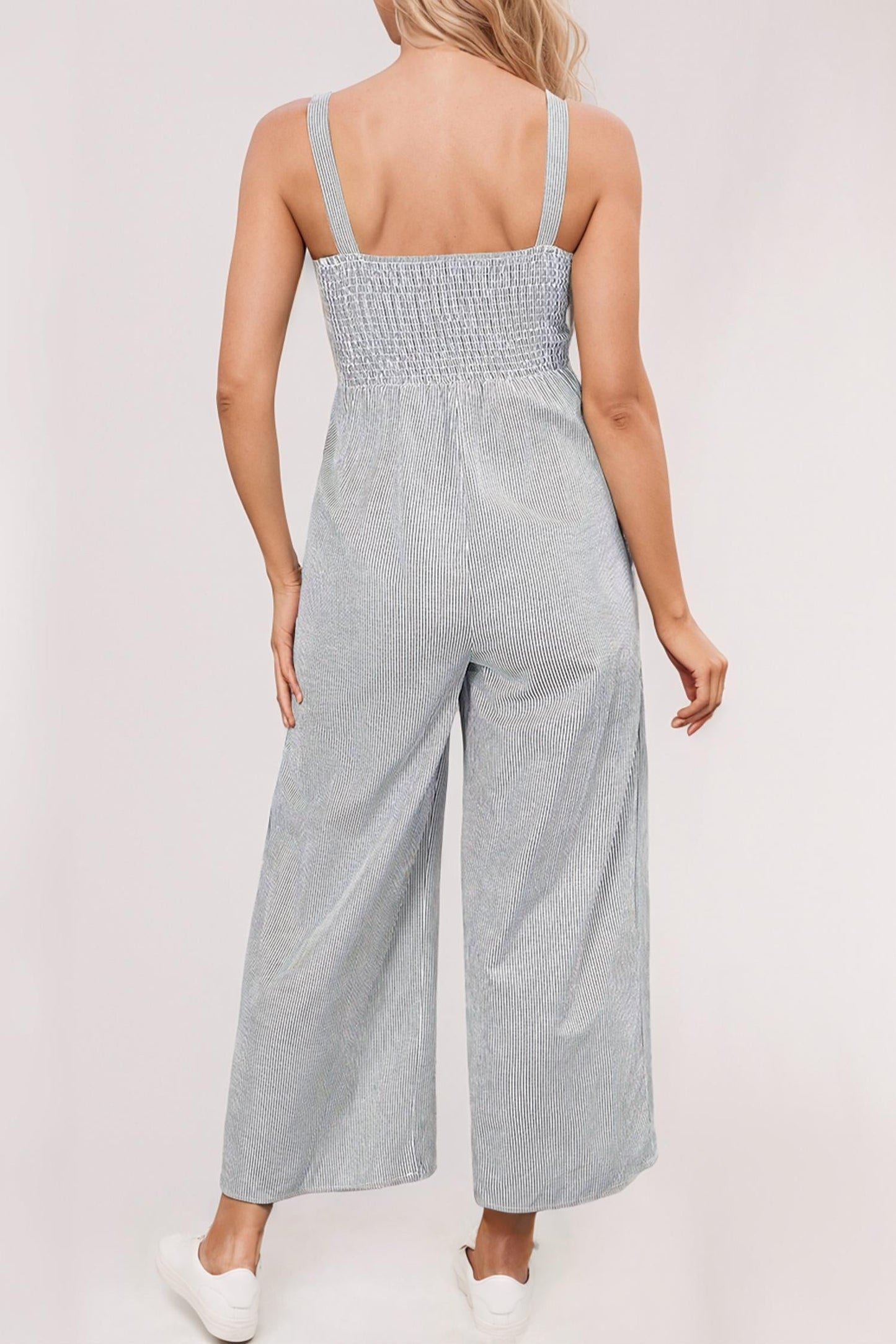La Society - Half Buttoned Wide Leg Jumpsuit