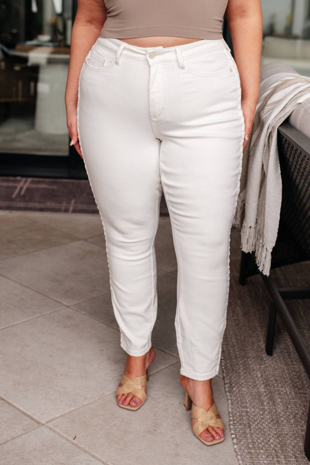 Judy Blue - Mid Rise Braided Side Seam Relaxed Jeans