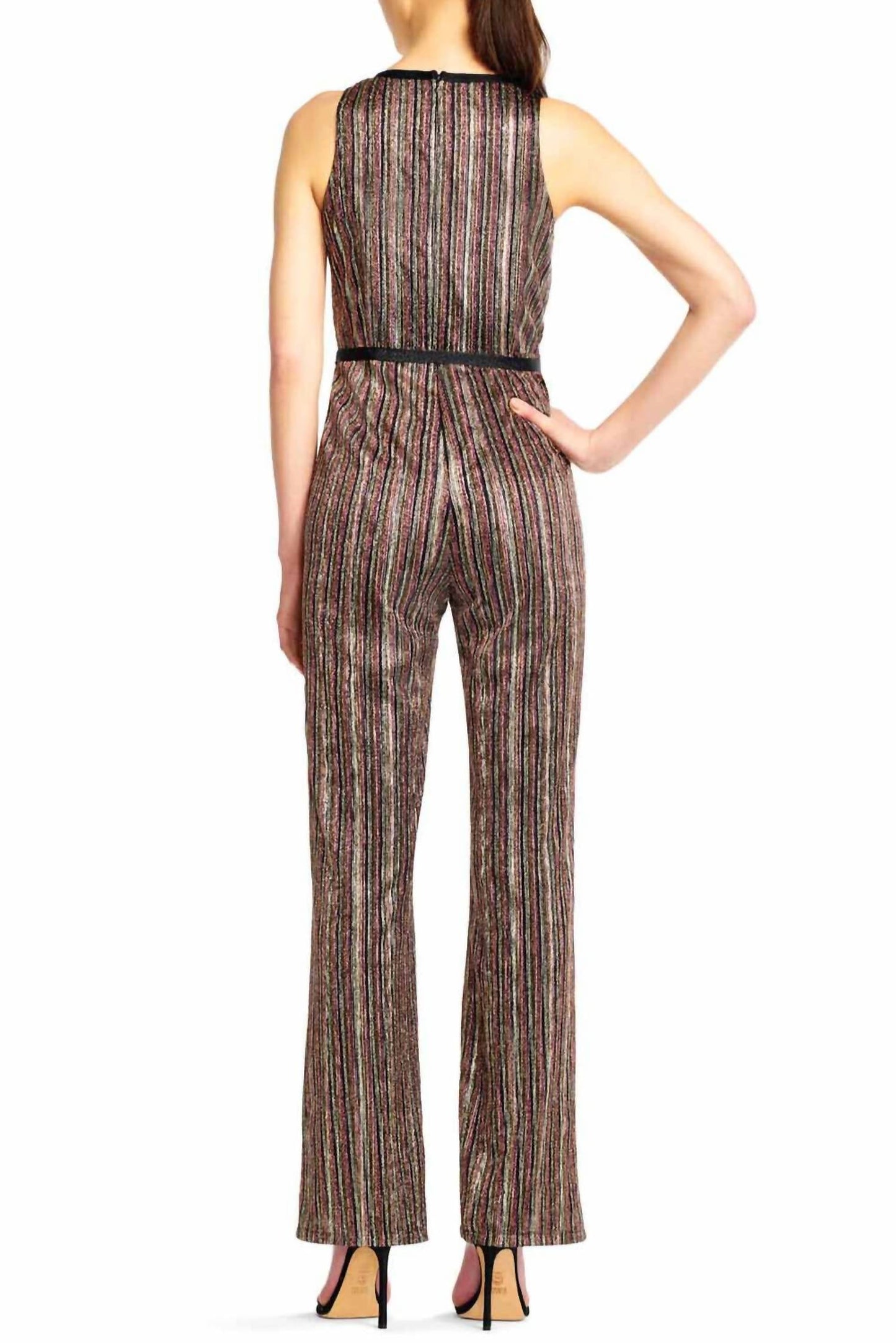 Aidan By Aidan Mattox - Sleeveless Piping Detail Tie Metallic Lurex Jumpsuit