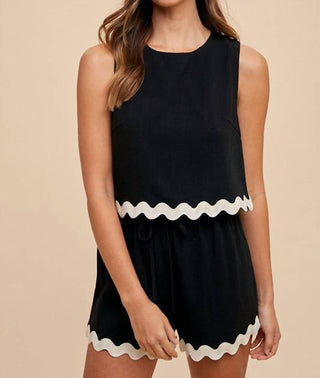 Anniewear - Ric Rac Trim Detailed Top and Short Set