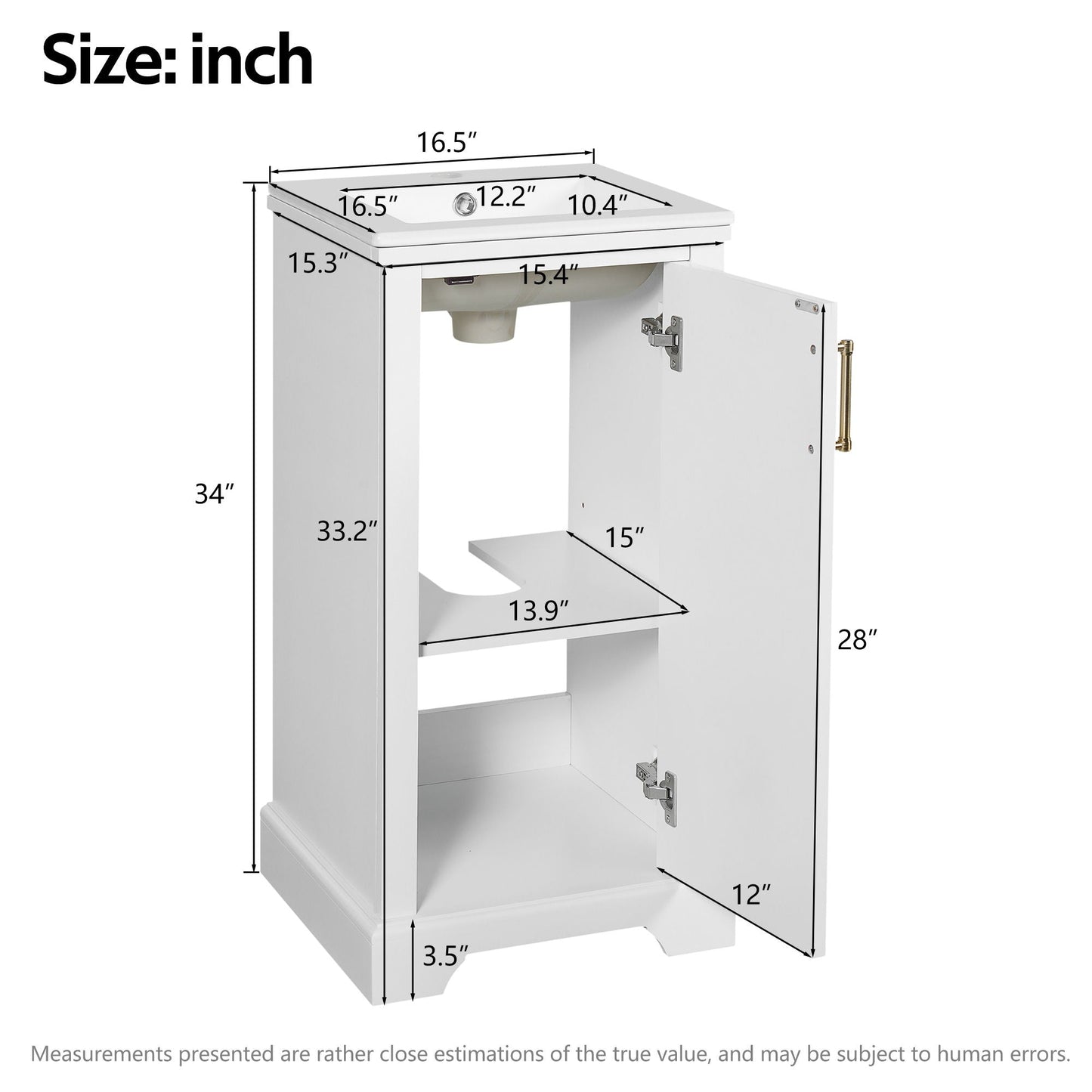 Bathroom Vanity With Sink, Soft Close Door, Adjustable Shelf - White