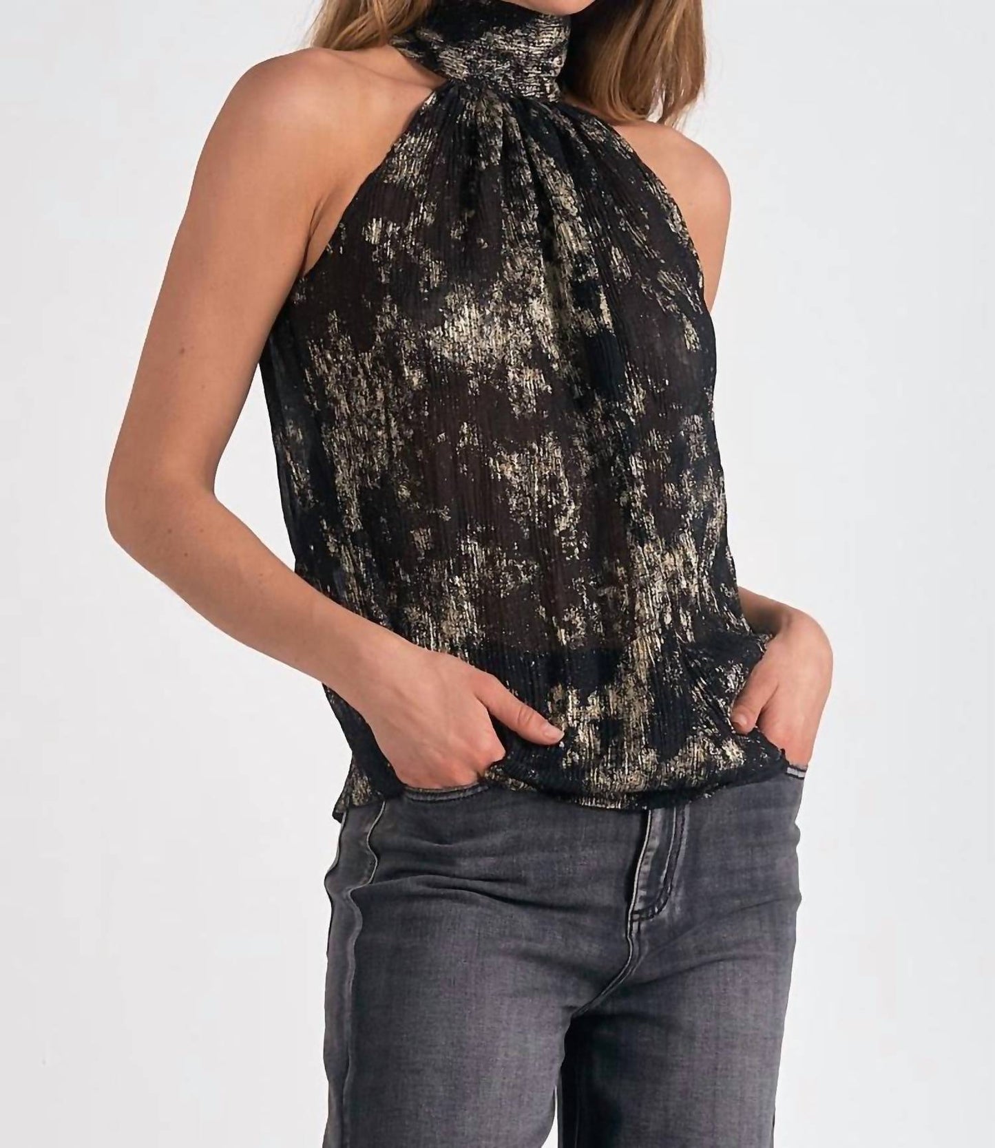 Elan - Valerie Sleeveless Tie Neck Blouse