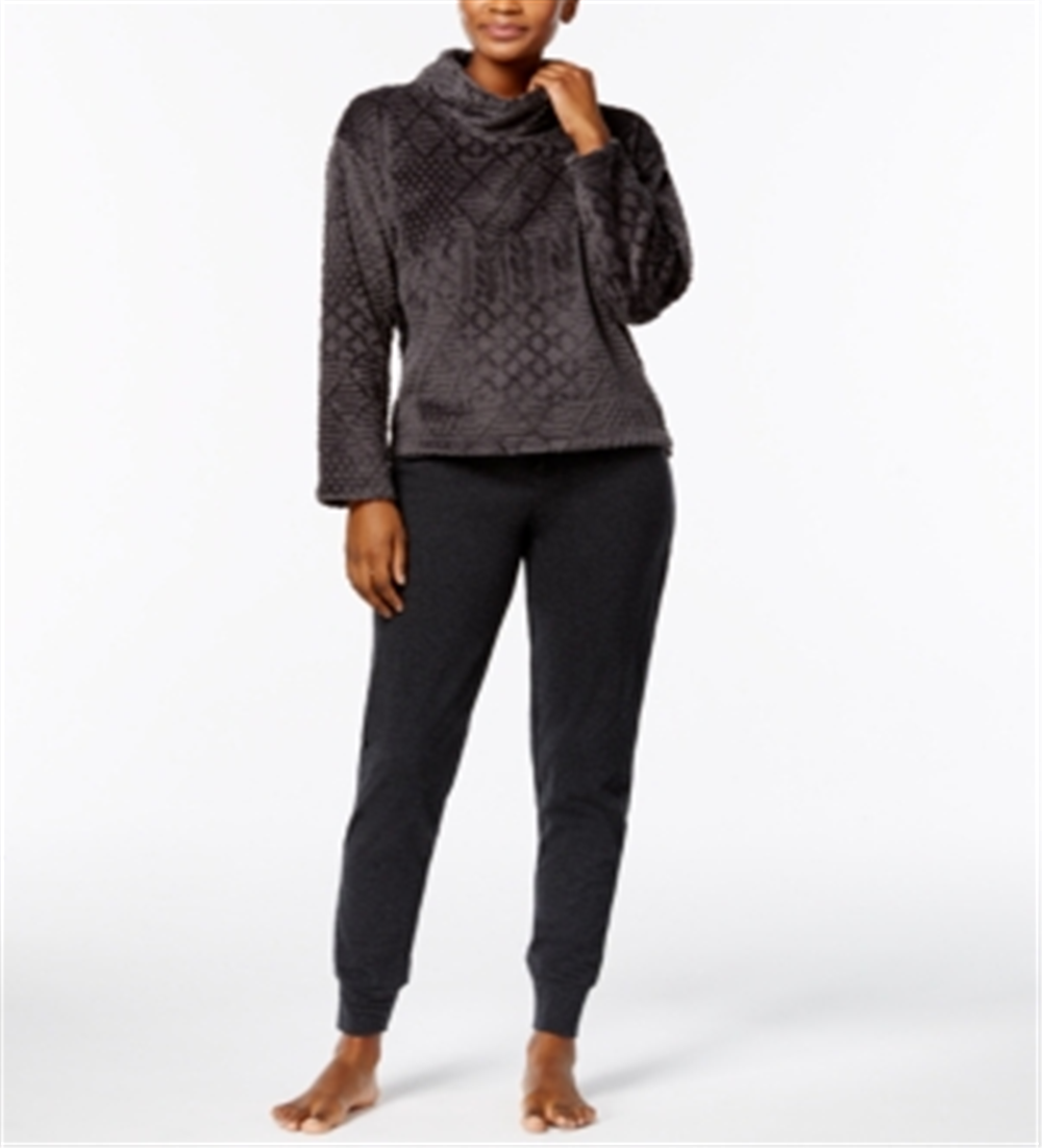 Conjunto de pijama feminino Nautica com blusa texturizada e calça de moletom cinza, tamanho médio