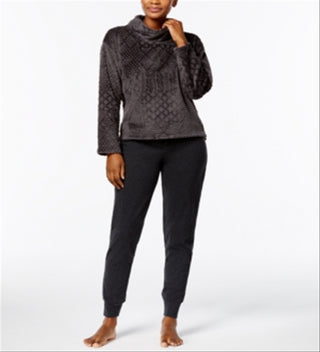 Conjunto de pijama feminino Nautica com blusa texturizada e calça de moletom cinza, tamanho médio