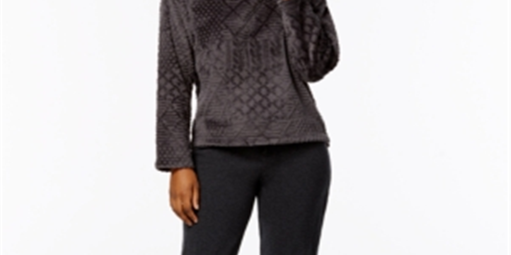 Conjunto de pijama feminino Nautica com blusa texturizada e calça de moletom cinza, tamanho médio