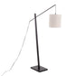Arturo Contemporary Floor Lamp in Black Wood and Black Steel with Grey Fabric Shade