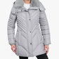 London Fog - Petite Zip-front Hooded Puffer Jacket With Button-off Fur Collar