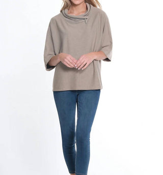 Multiples - Elbow Dolman Sleeve Zip Cowl Collar Hi-lo Top