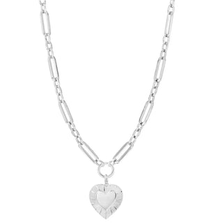 Eklexic - Colar feminino grande com corrente multi-elos e pingente de coração