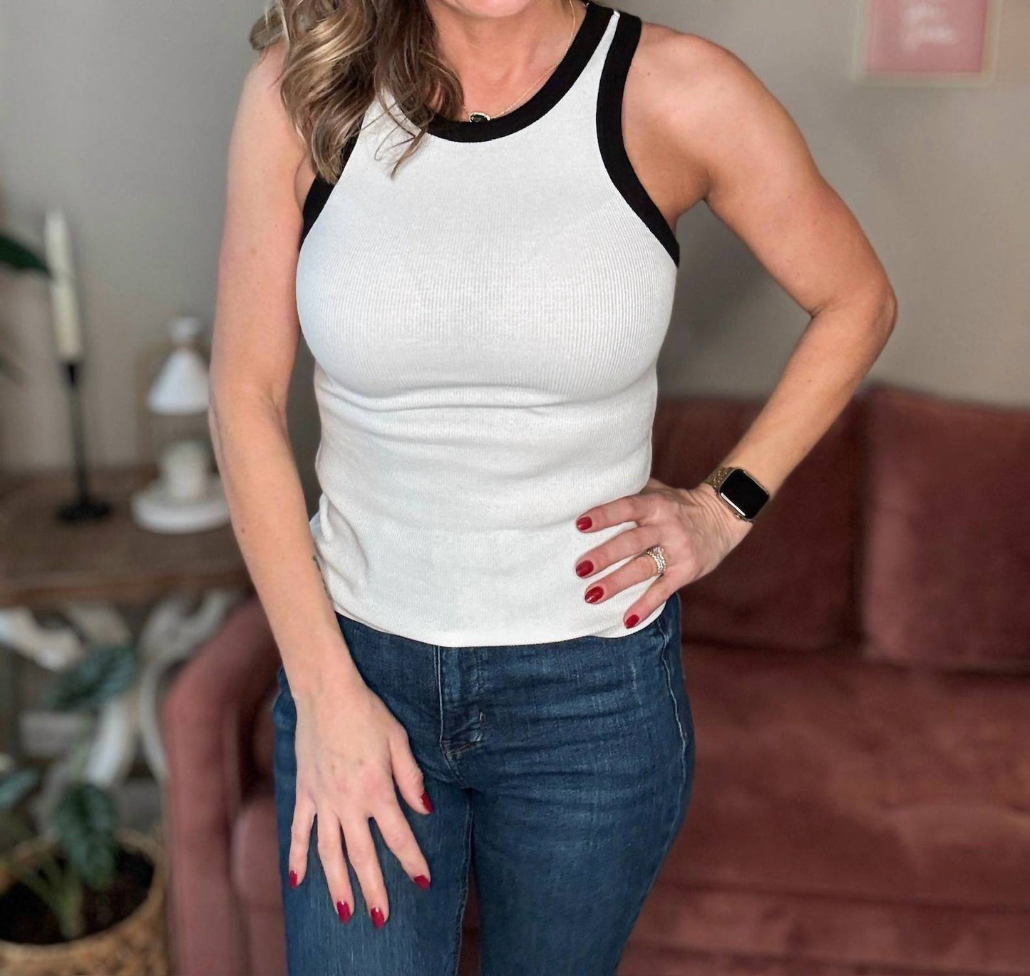 Blu Pepper - Contrast Trim Racerback Knit Tank Top