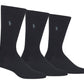 Polo Ralph Lauren Masculino Pacote com 3 Meias Masculinas Lisas Supermacias com Logotipo Bordado Preto Tamanho 13-16