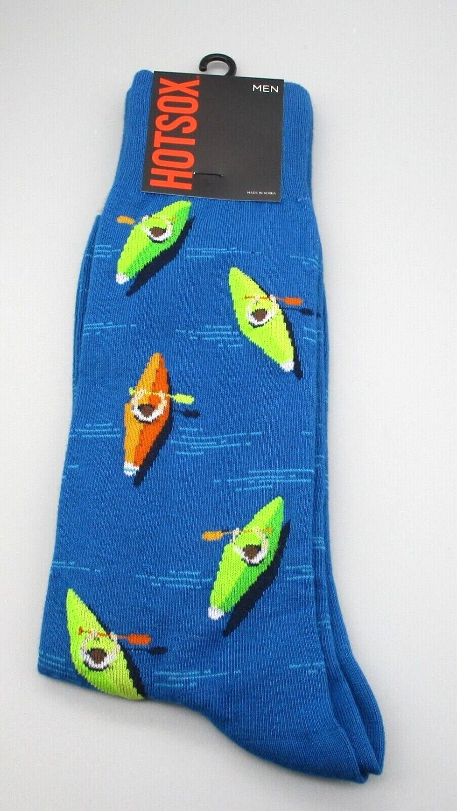 Meias estampadas Hot Sox Kayak masculinas azuis tamanho 10-13