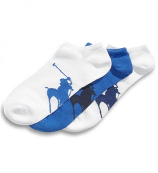 Polo Ralph Lauren Masculino Atlético Big Polo Player Sole Pacote com 3 Meias Azuis Tamanho Regular