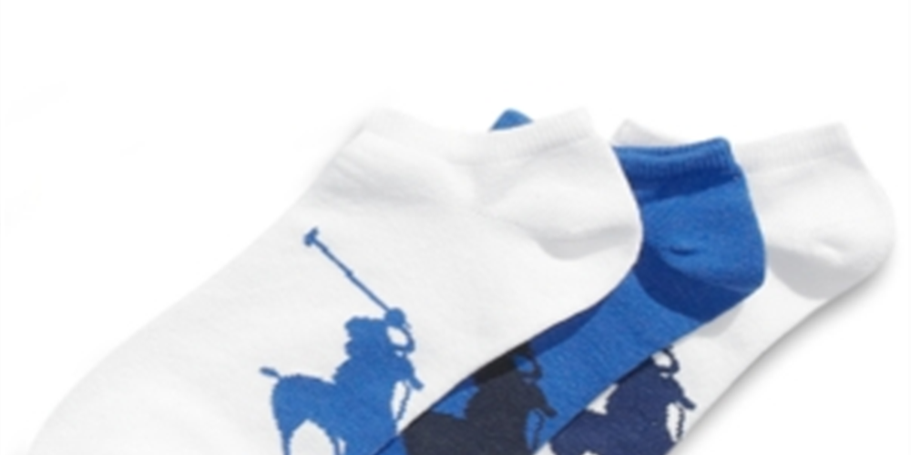 Polo Ralph Lauren Masculino Atlético Big Polo Player Sole Pacote com 3 Meias Azuis Tamanho Regular