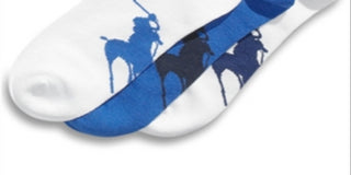 Polo Ralph Lauren Masculino Atlético Big Polo Player Sole Pacote com 3 Meias Azuis Tamanho Regular