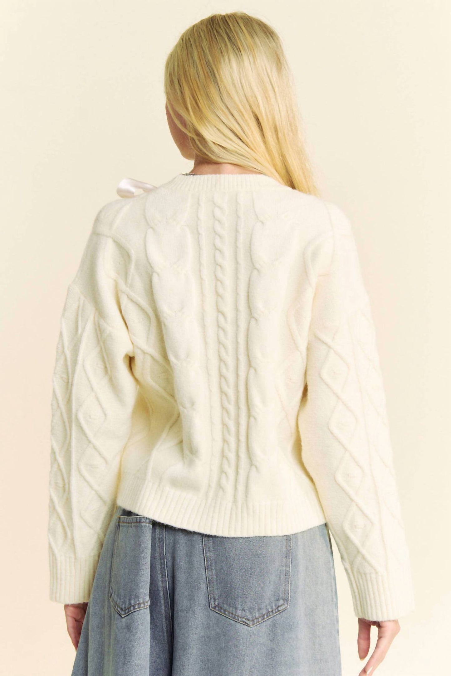 Davi & Dani - CHUNKY CABLE RIBBON TAPE LACE UP PULLOVER SWEATER