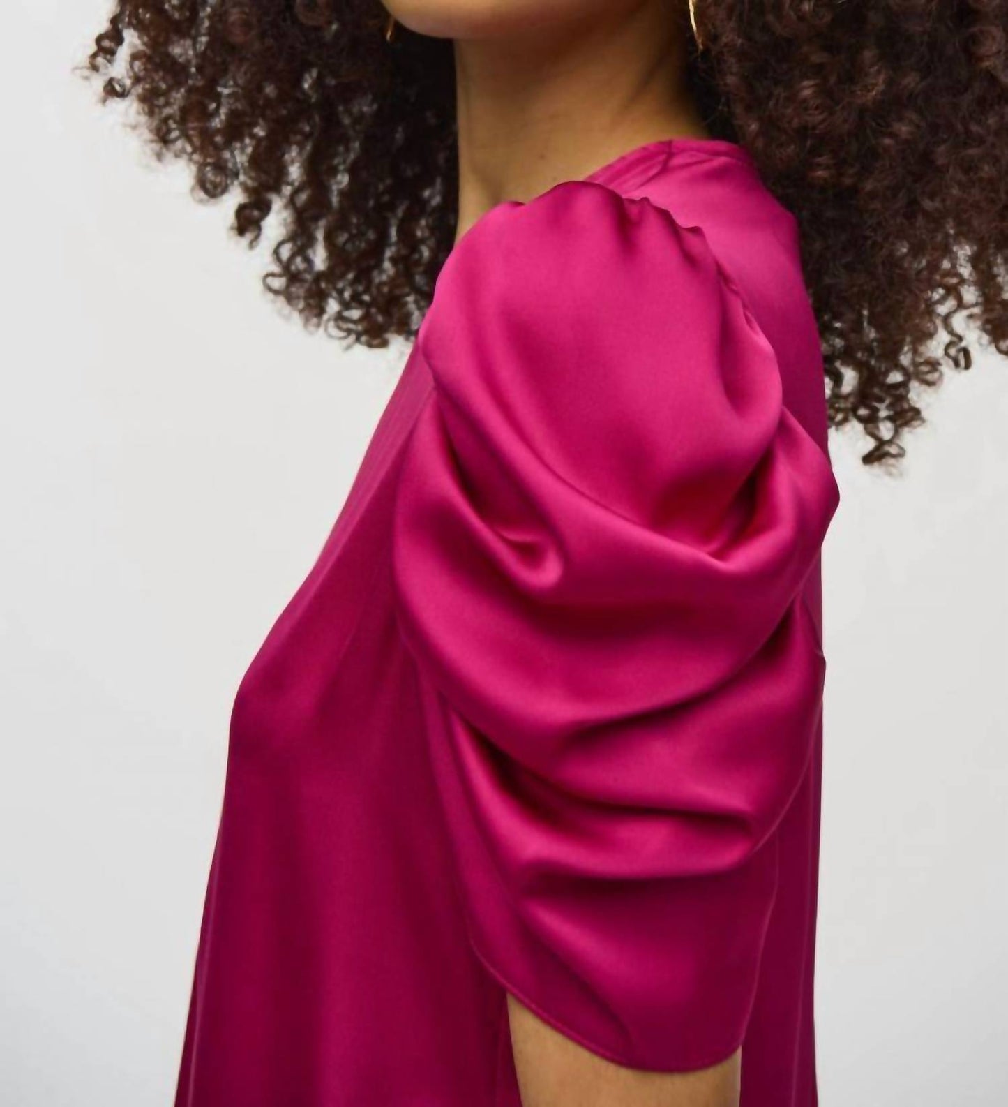 Joseph Ribkoff - Crew Neck Shirred Sleeve Satin Top