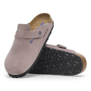 Birkenstock - Tamancos femininos de camurça Boston Soft Footbed