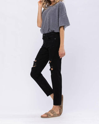 Judy Blue - Calça Jeans Boyfriend Destroyed de Cintura Alta