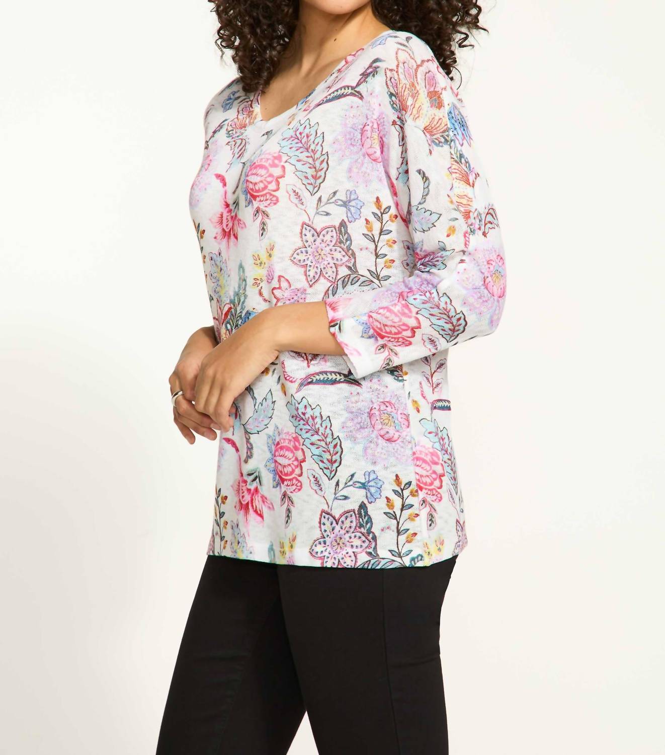 Fdj - Floral Print Loose Fit Dolman Top