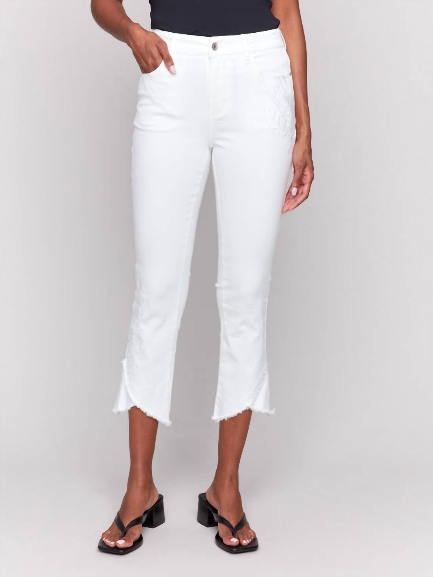 Charlie B - Tulip Hem Embroidered Bootcut Twill Pants