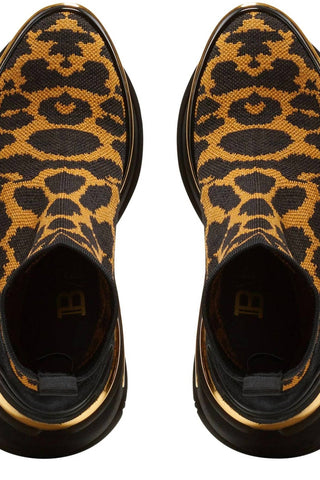 Balmain - Tênis de cano alto feminino Leopard B-bold Wedge