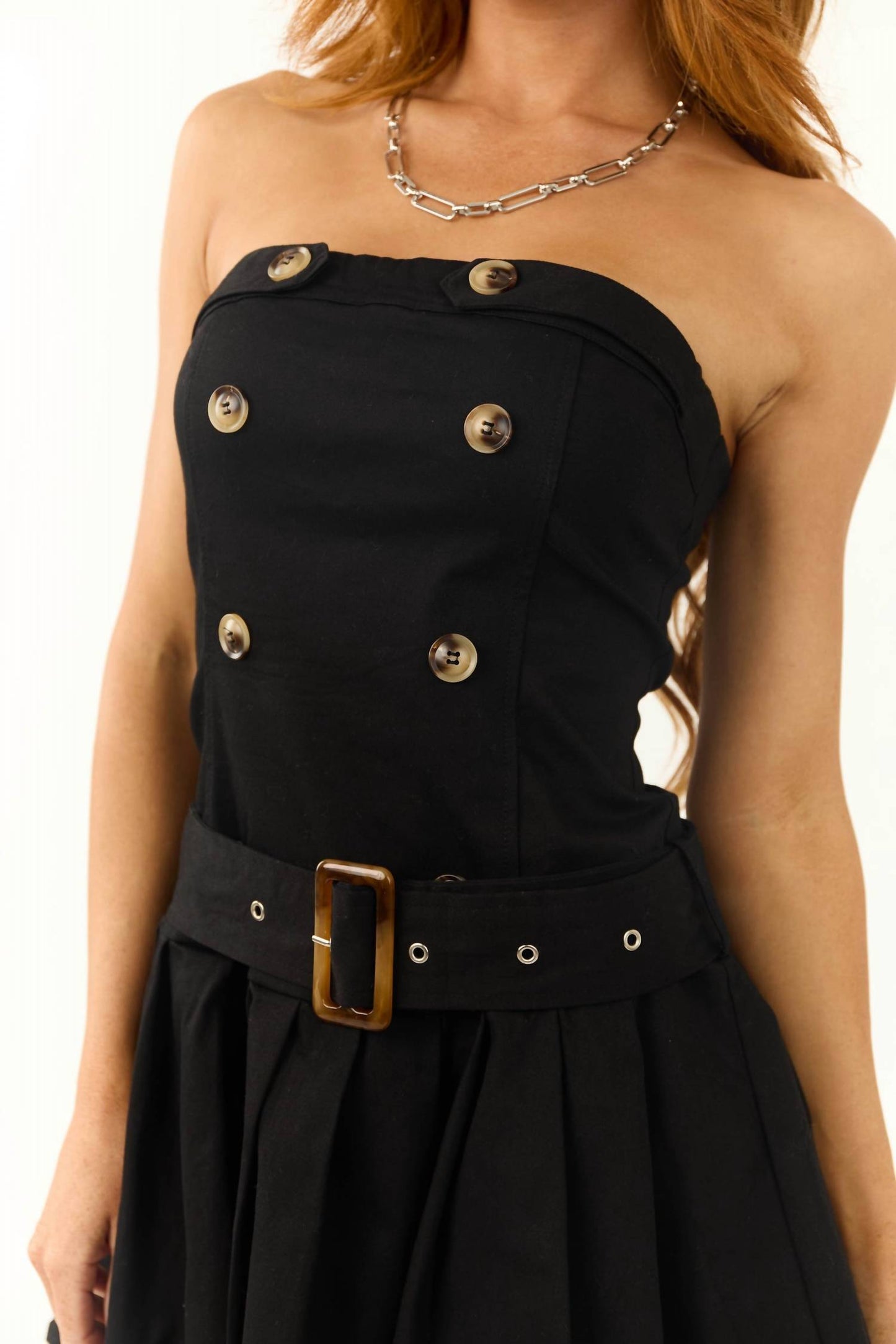 Baby Pink - Strapless Belted Full Pleated Mini Dress