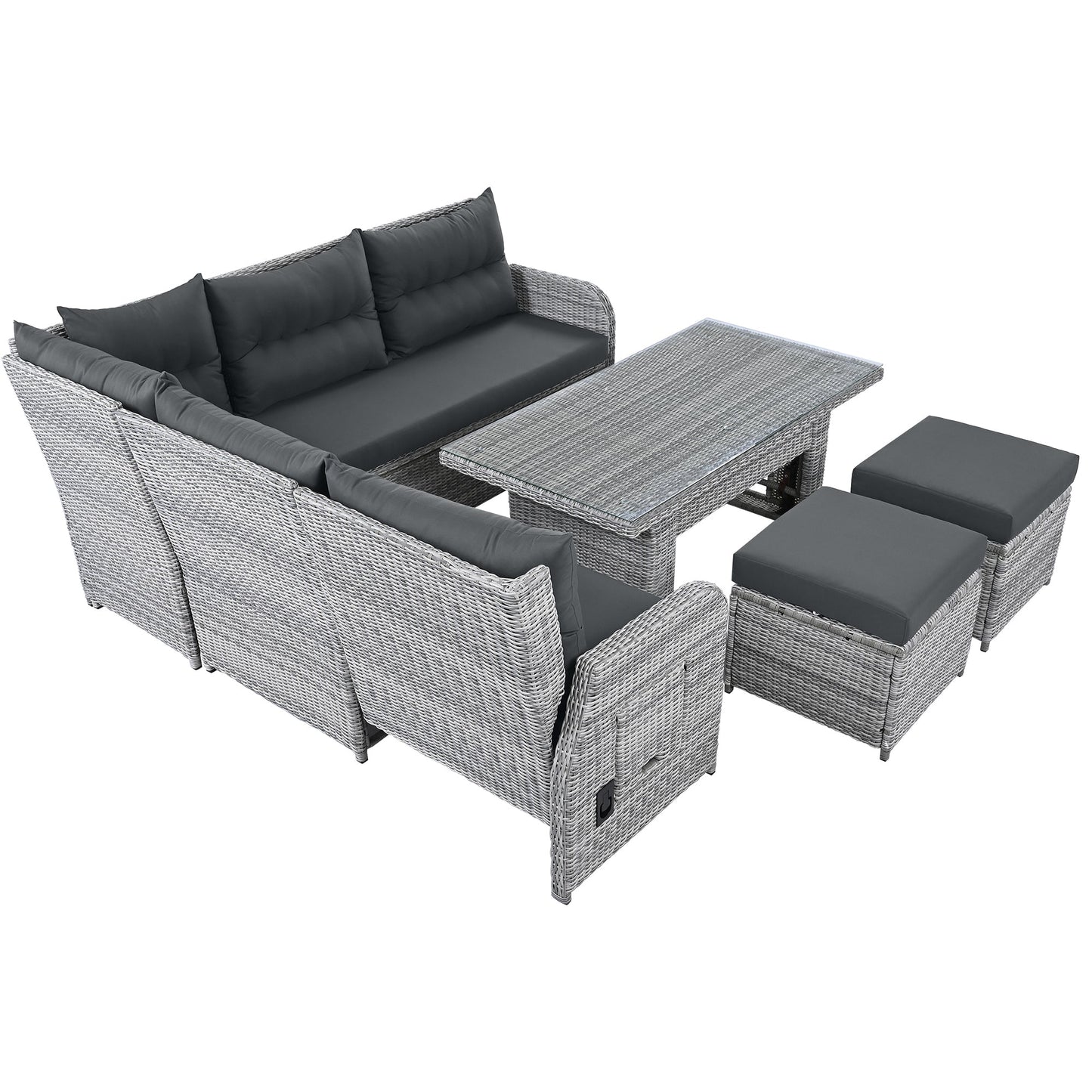 Outdoor Furniture Set Patio Rattan with Recliners and Tables