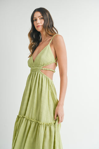 Vestido longo sem costas com recorte na cintura MABLE